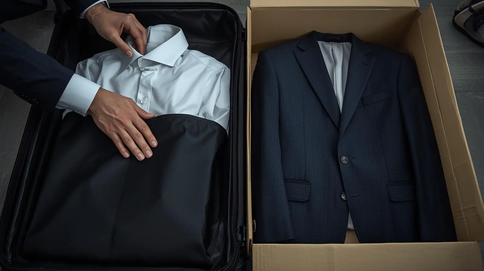 Packing busana formal Packing busana formal menggunakan garment bag dan kardus tipis