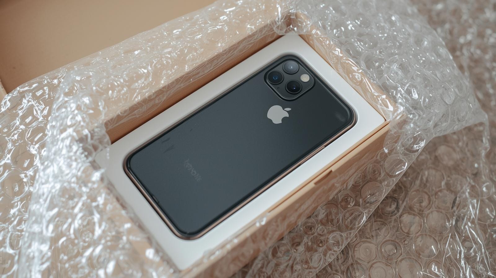 Packing smartphone dengan kotak asli dan lapisan bubble wrap Packing smartphone dengan kotak asli dan lapisan bubble wrap